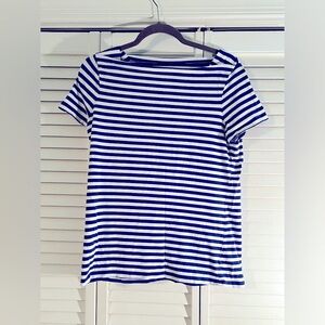 Talbot boat neck top, blue/white stripe, medium